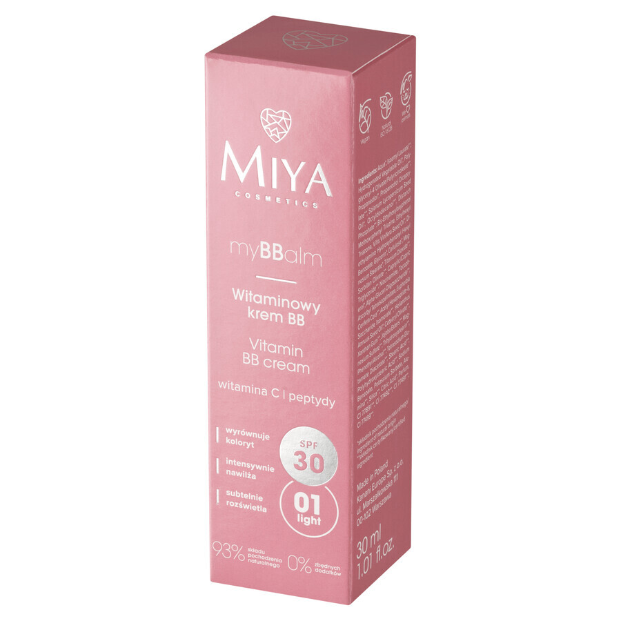 Miya myBBalm, crema BB vitaminada, FPS 30, 01 light, 30 ml