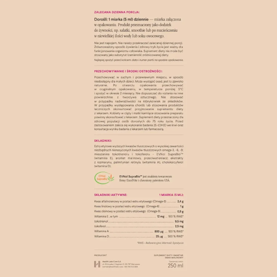 Health Labs SmartMe, aromă de zmeură, 250 ml