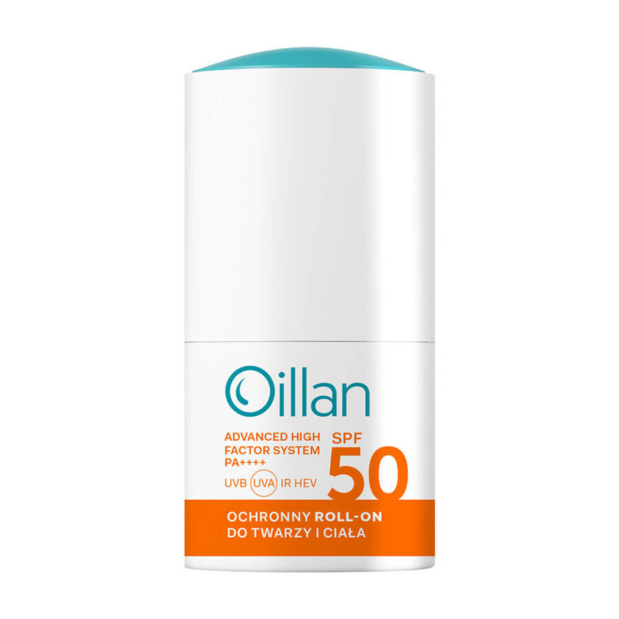 Oillan Sun, roll-on protector pentru față și corp, SPF 50, 50 ml + minge de plajă gratuită