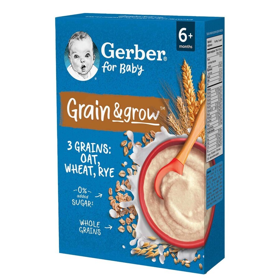 Gerber Grain &amp; Grow Oatmeal-Wheat-Rye Porridge, milk, no added sugar, after 6 months, 200 g