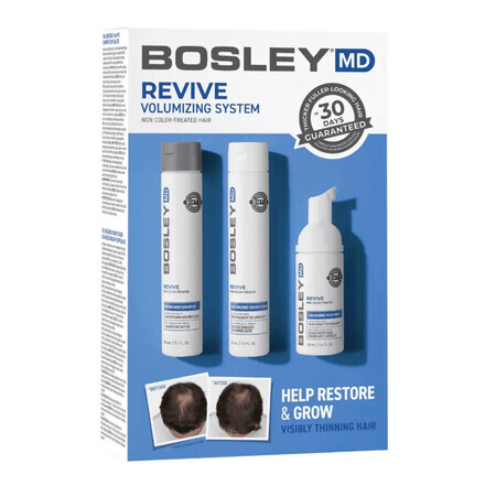 BosleyMD Revive Kit zur Stimulierung des Wachstums von ungefärbtem Haar, Shampoo, 150ml + Spülung, 150ml + Schaumfestiger, 100ml