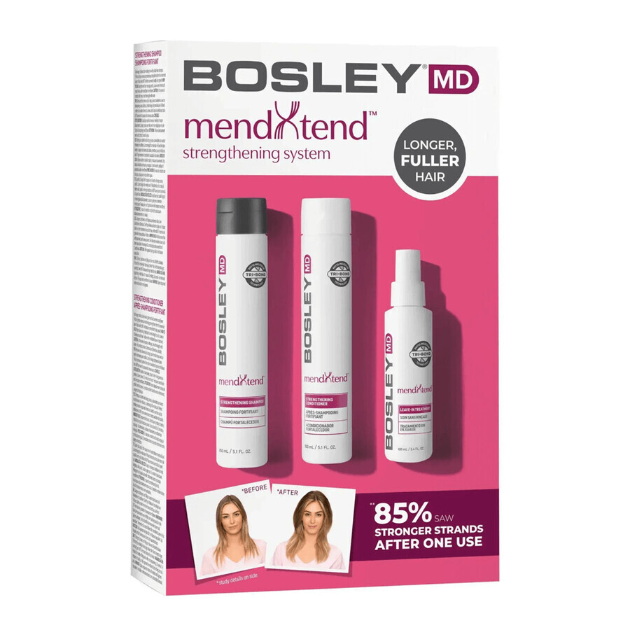 BosleyMD mendXtend kit per stimolare la crescita dei capelli danneggiati e secchi, shampoo, 150ml + balsamo, 150ml + spray, 100ml