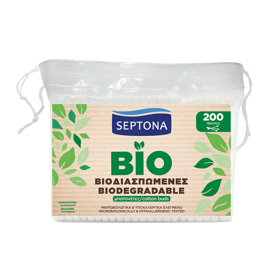 Septona Ecolife, biodegradable cotton buds, 200 pieces