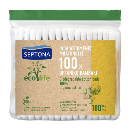 Septona Ecolife, biologisch abbaubare Wattestäbchen, 100 Stück