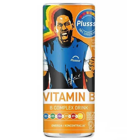 Plusssz Vitamine B Complex Drink, koolzuurhoudende drank, sinaasappel- en citroensmaak, 250 ml