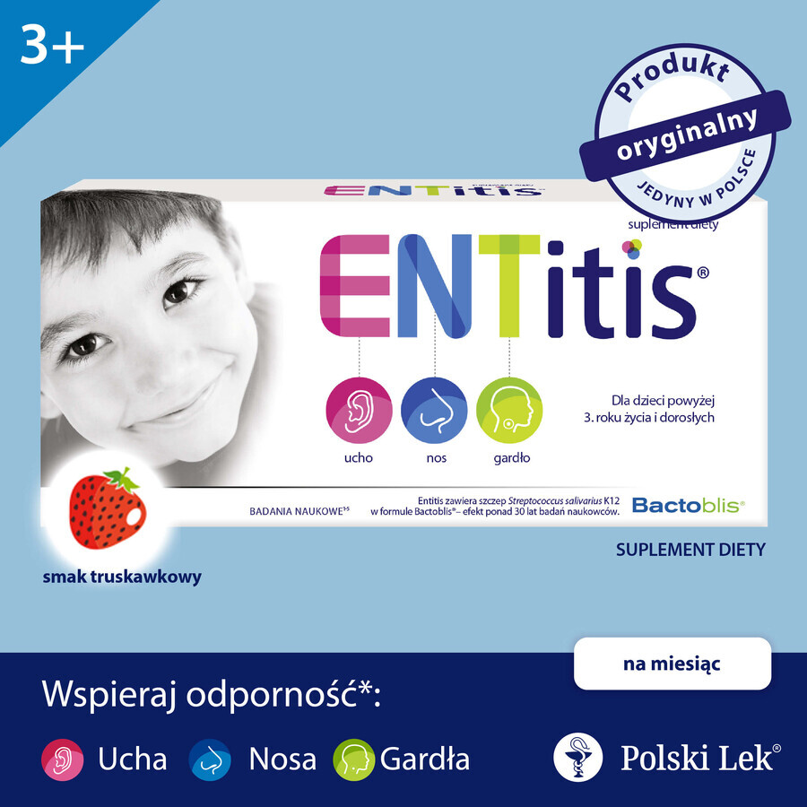 ENTitis-Set für Kinder ab 3 Jahren, Erdbeergeschmack, 3 x 30 Lutschtabletten