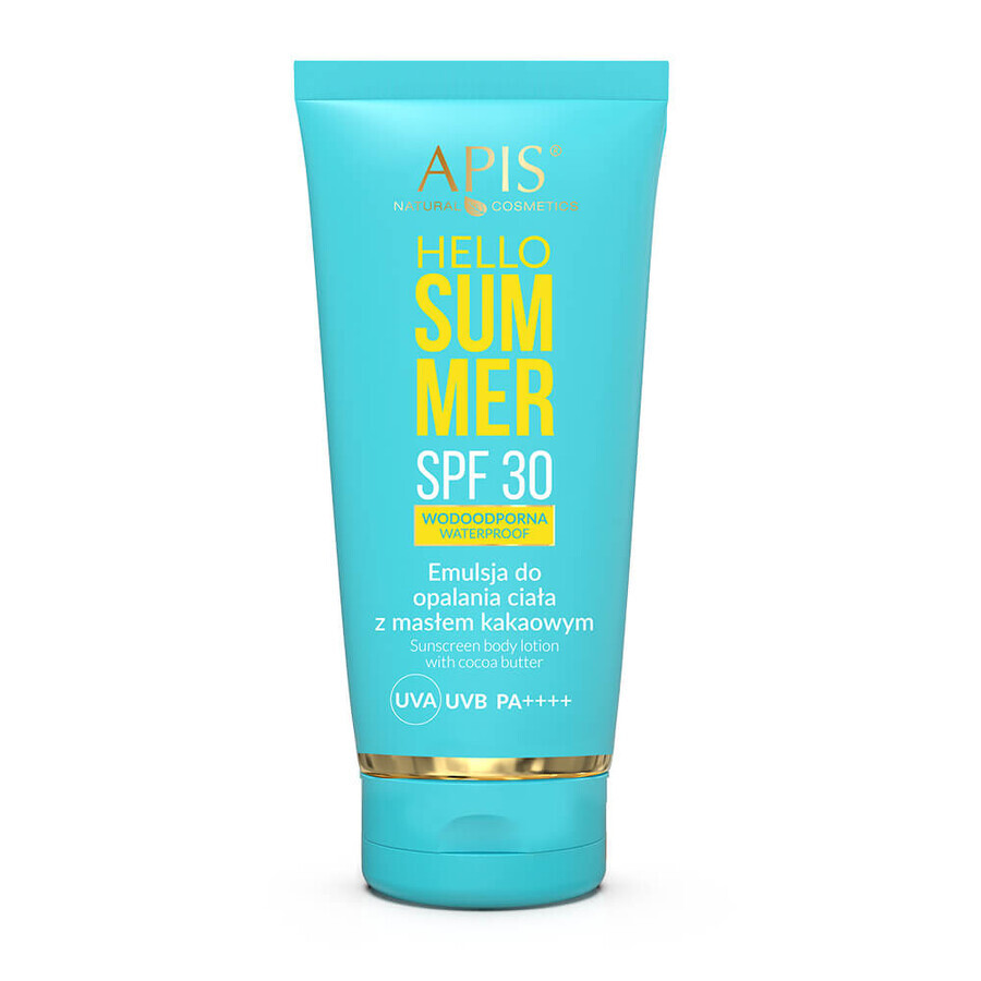 Apis Hello Summer set, zonnebad emulsie met cacaoboter, SPF 30, 200 ml + gezicht zonnecrème, SPF 30, 50 ml + gratis "Love your skin" tasje