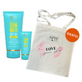 Apis Hello Summer Set, Sonnenemulsion mit Kakaobutter, SPF 30, 200 ml + Gesichtssonnencreme, SPF 30, 50 ml + Tasche "Love your skin" gratis