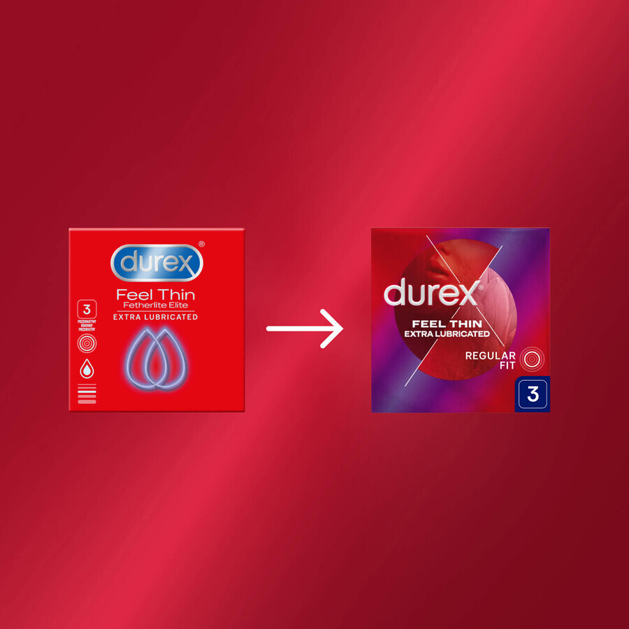 Durex Fetherlite Elite, Kondome mit mehr Gleitmittel, dünner, 3 Stück