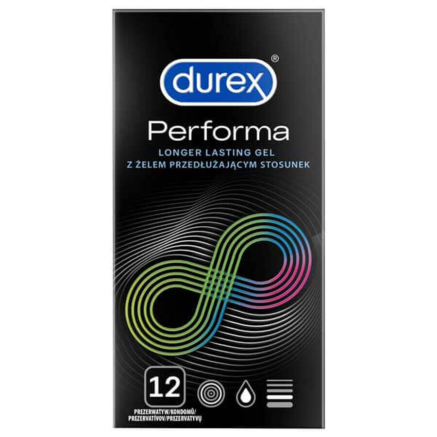 Durex Performa condoms with lubricant for prolonging intercourse, 12 pieces