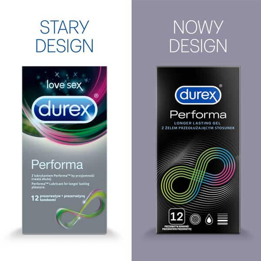 Durex Performa condoms with lubricant for prolonging intercourse, 12 pieces