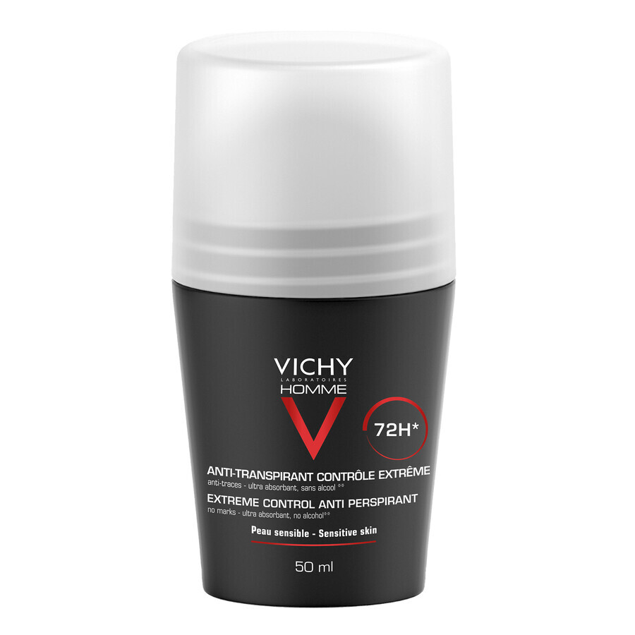 Vichy Homme, antiperspirant roll-on pentru bărbați, protecție 72 de ore, 50 ml