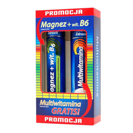 Zdrovit Magnesium + Vitamin B6, 24 Brausetabletten + Multivitamin, 20 Brausetabletten kostenlos