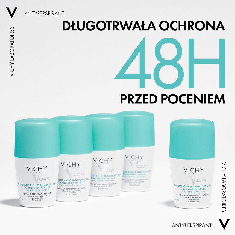 Vichy, roll-on antiperspirant, tratament antiperspirant împotriva transpirației excesive, 48 h, 50 ml