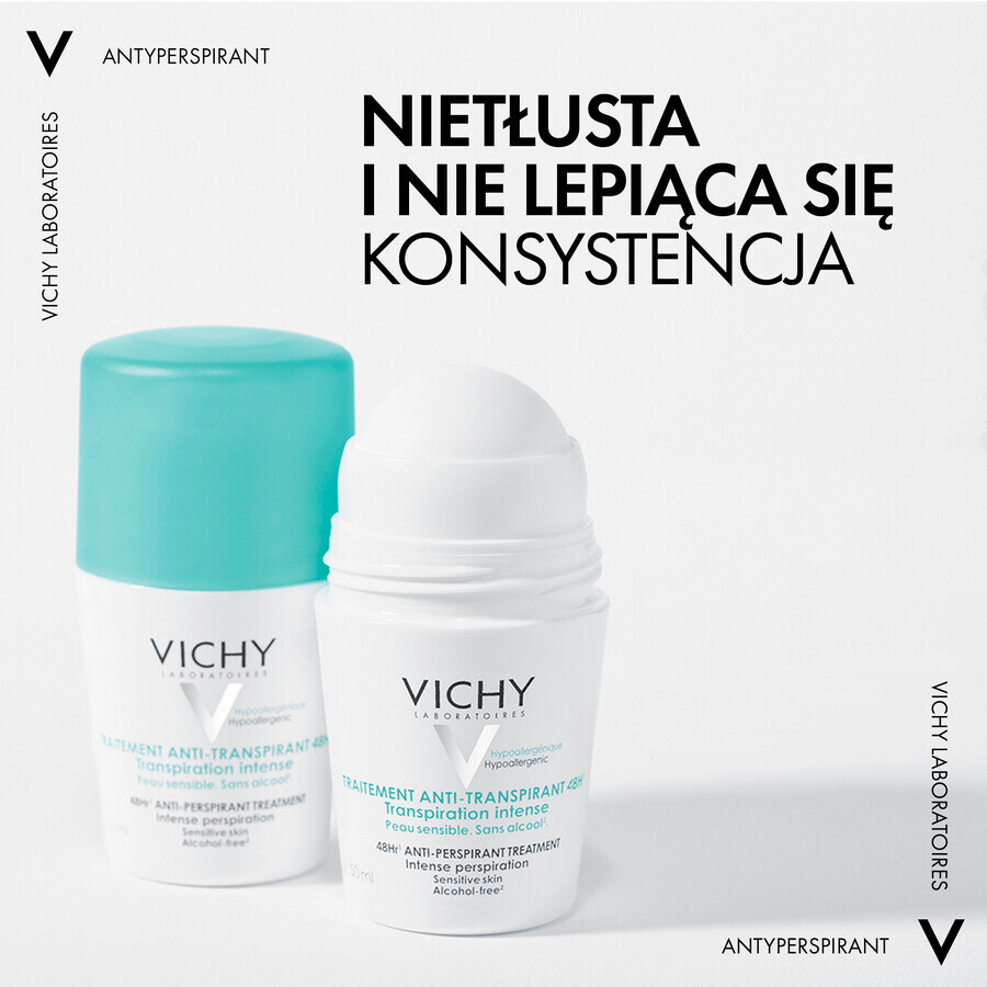 Vichy, roll-on antiperspirant, tratament antiperspirant împotriva transpirației excesive, 48 h, 50 ml