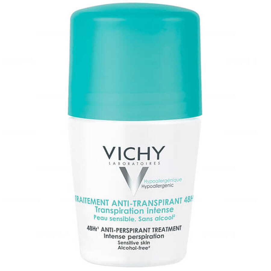 Vichy, roll-on antiperspirant, tratament antiperspirant împotriva transpirației excesive, 48 h, 50 ml