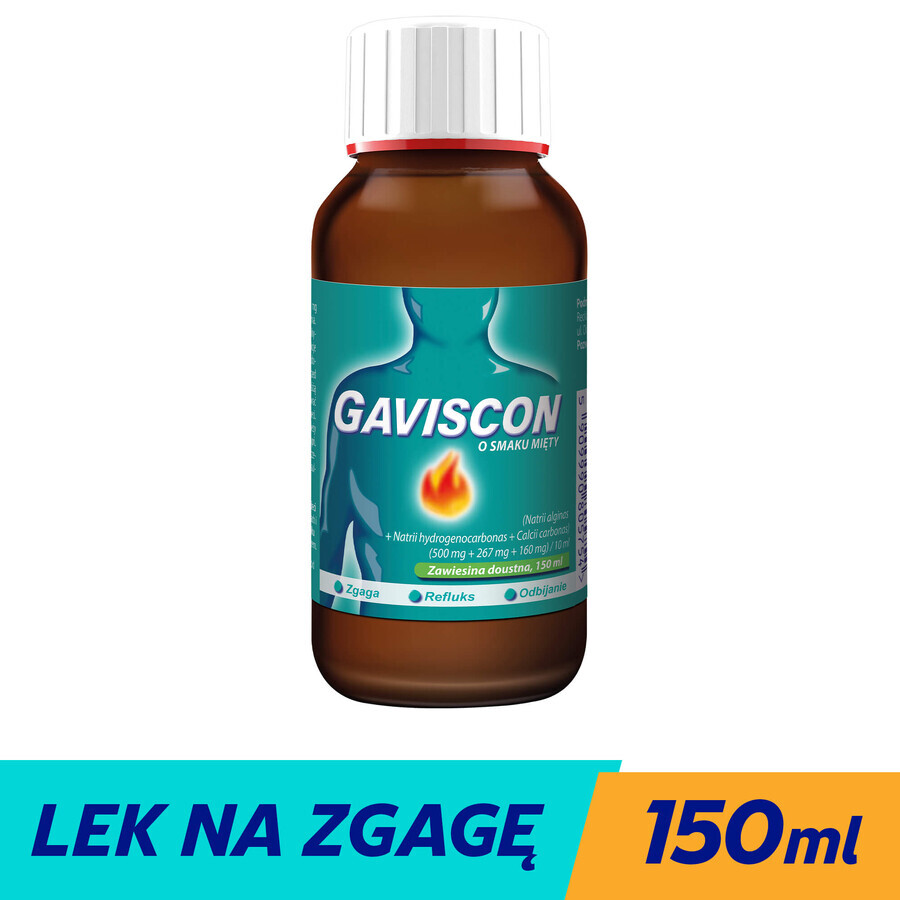 Gaviscon gearomatiseerde munt (500 mg + 267 mg + 160 mg)/ 10 ml, orale suspensie, 150 ml