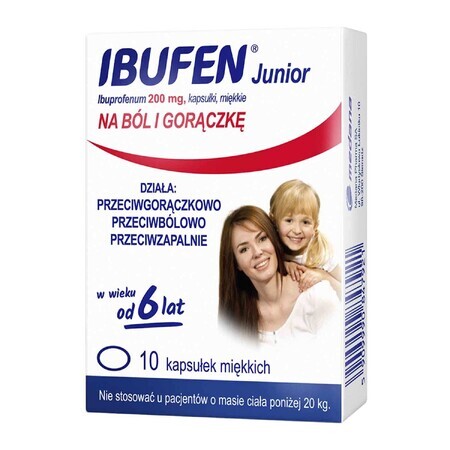 Ibufen Junior 200 mg, voor kinderen vanaf 6 jaar, 10 capsules