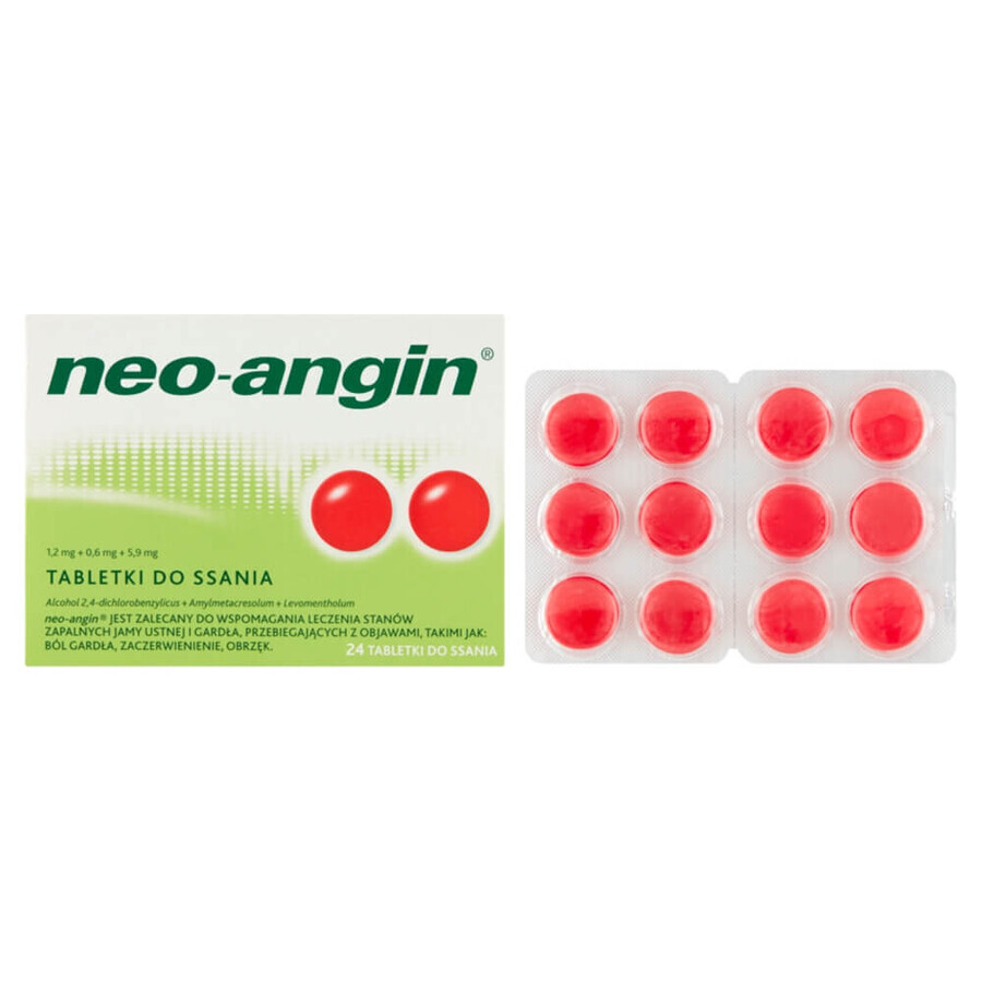 Neo-Angin 1,2 mg + 0,6 mg + 5,9 mg, 24 Lutschtabletten