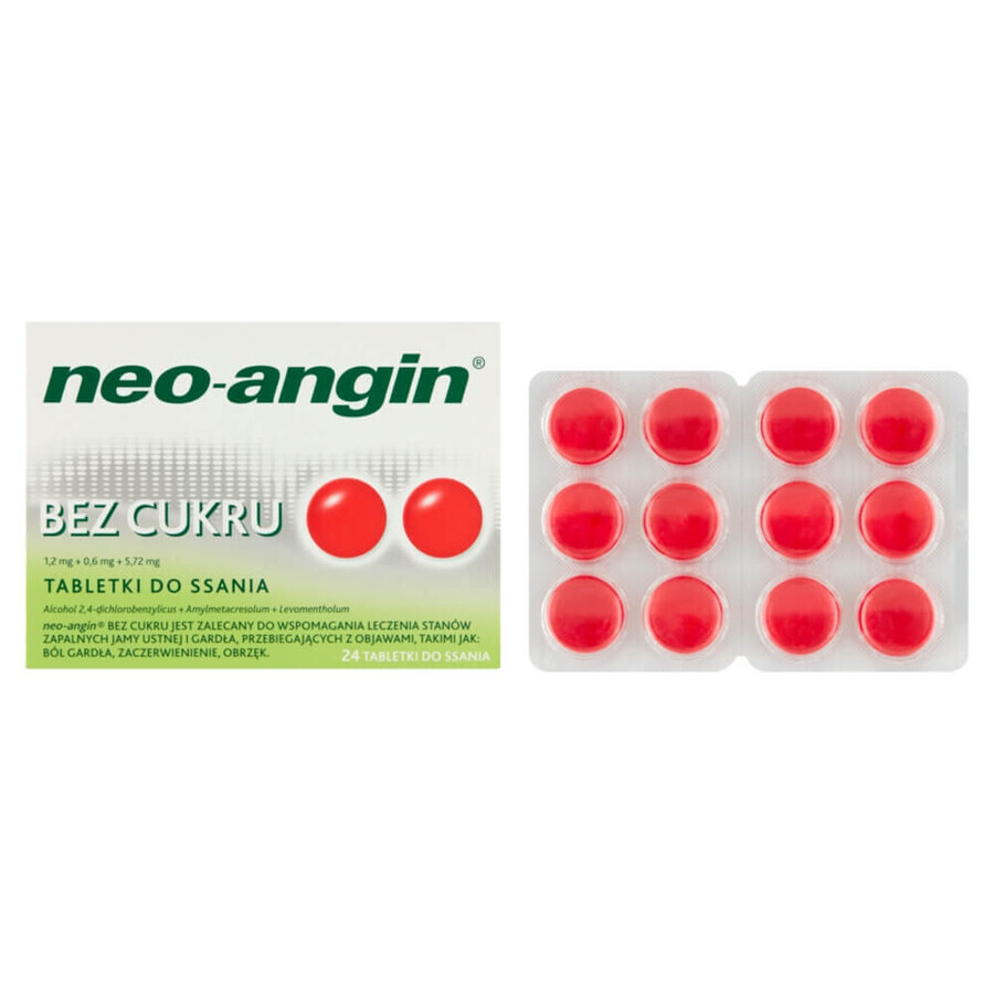 Neo-Angin zuckerfrei 1,2 mg + 0,6 mg + 5,72 mg, 24 Lutschtabletten