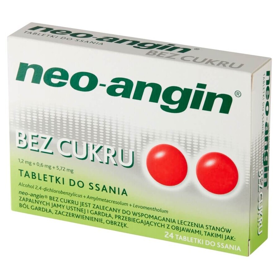 Neo-Angin zuckerfrei 1,2 mg + 0,6 mg + 5,72 mg, 24 Lutschtabletten