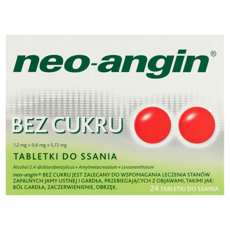 Neo-Angin zuckerfrei 1,2 mg + 0,6 mg + 5,72 mg, 24 Lutschtabletten