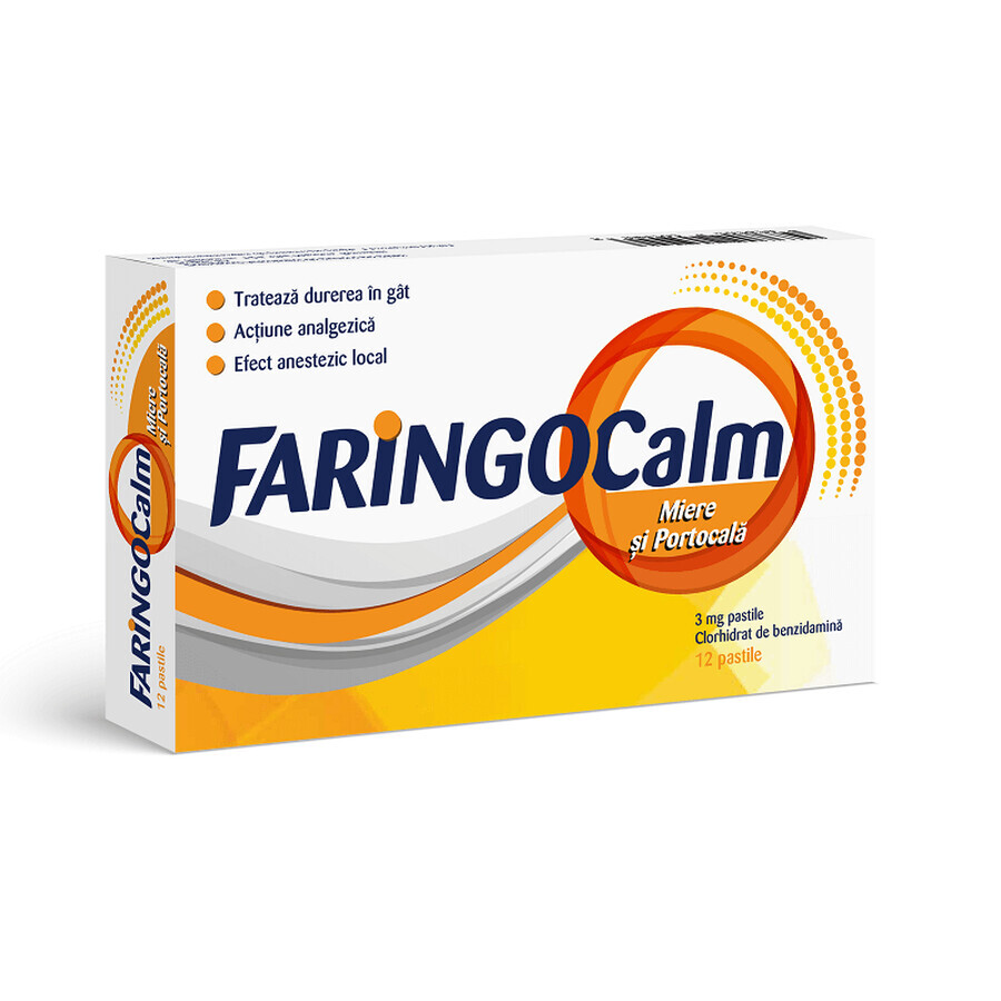 Faringocalm Miere si Portocala 3 mg, 12 pastile, Terapia