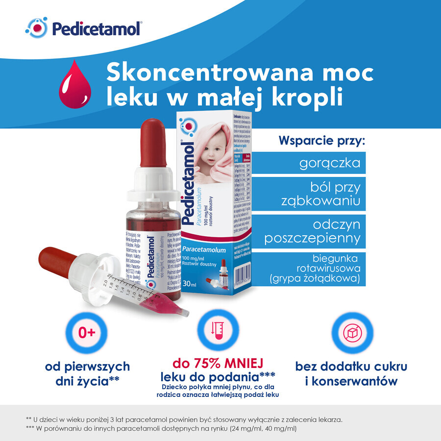 Pedicetamol 100 mg/ml, Lösung zum Einnehmen für Kinder und Säuglinge ab Geburt, 30 ml