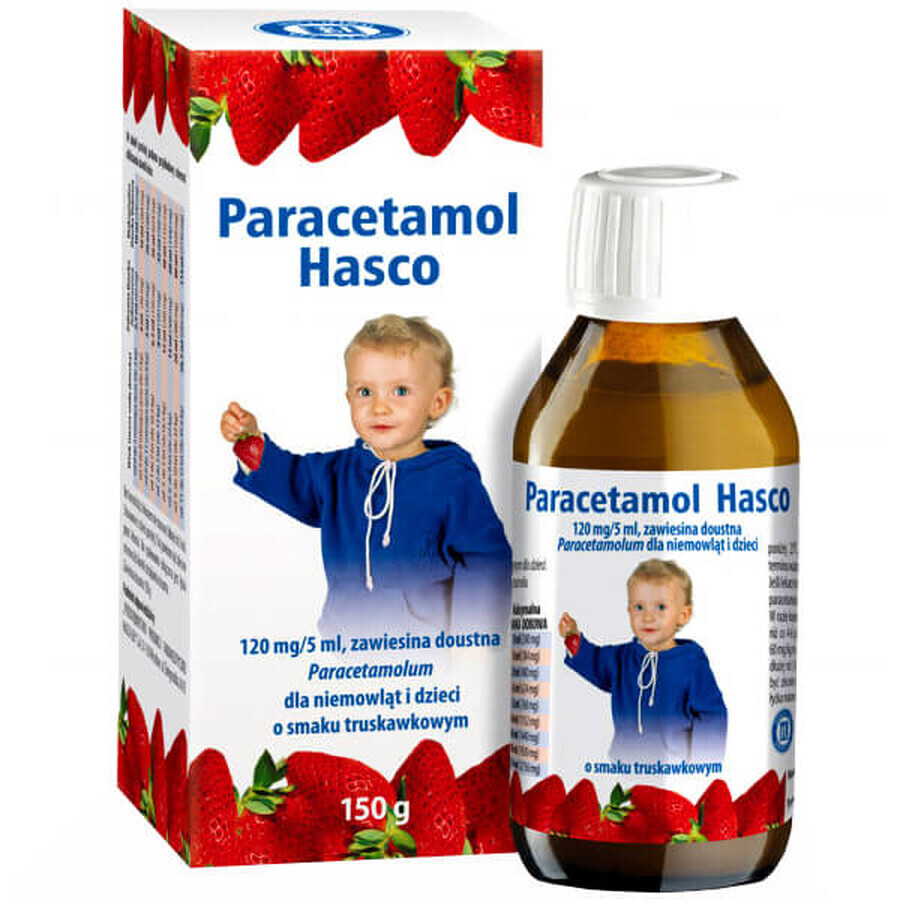 Paracetamol Hasco 120 mg/ 5 ml, oral suspension for children from birth, strawberry flavor, 150 g