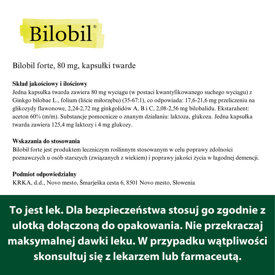 Bilobil Forte 80 mg, 60 cápsulas