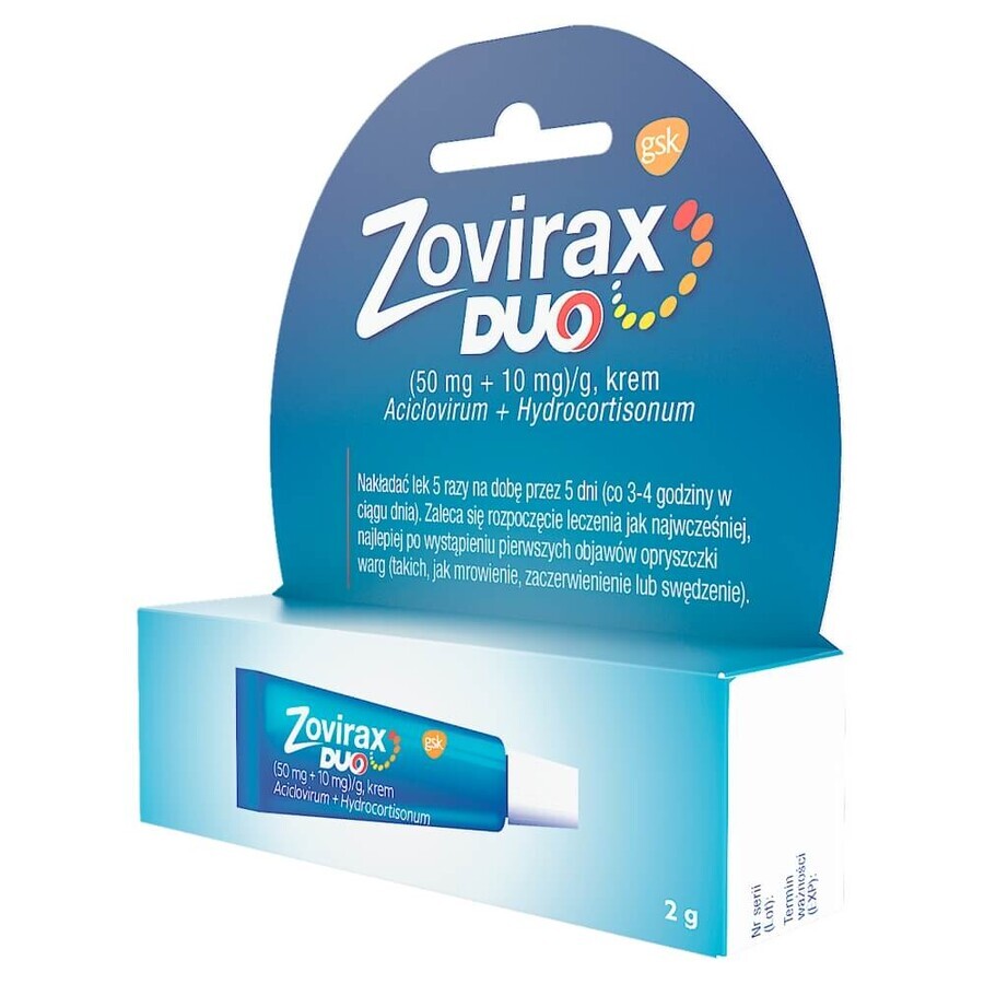 Zovirax Duo (50 mg + 10 mg)/g, Creme, 2 g 