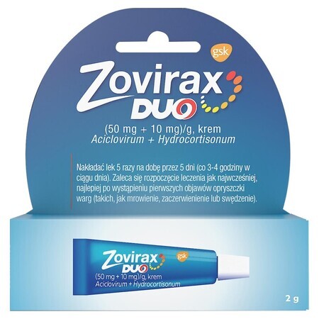 Zovirax Duo (50 mg + 10 mg)/g, Creme, 2 g 