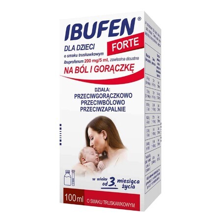 Ibufen für Kinder Forte Erdbeergeschmack 200 mg/ 5 ml, Suspension zum Einnehmen ab 3 Monaten, 100 ml