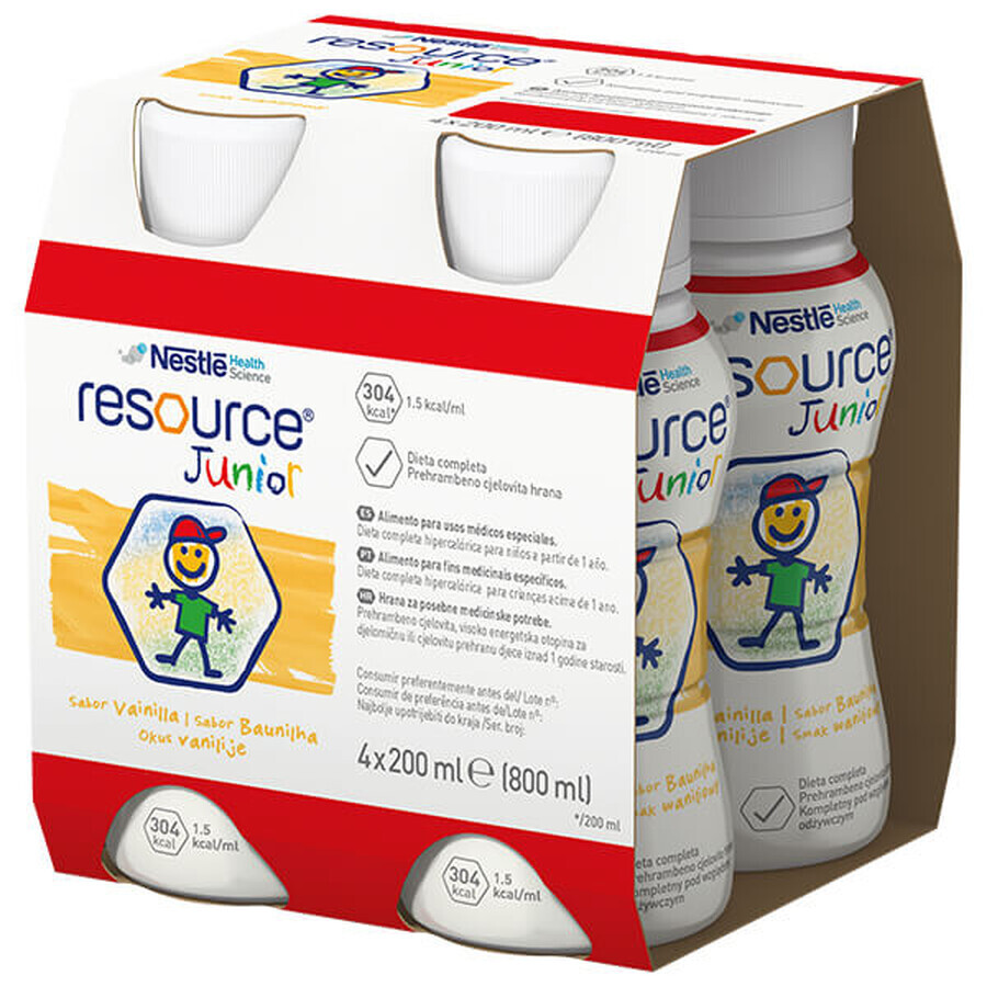 Resource Junior, Nahrungszubereitung ab 1 Jahr, Vanillegeschmack, 4 x 200 ml 