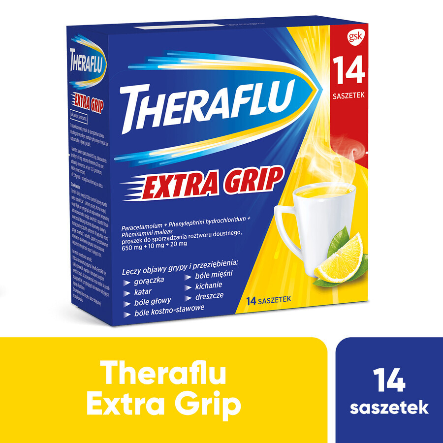 Theraflu Extra Grip 650 mg + 10 mg + 20 mg, powder for oral solution, 14 sachets