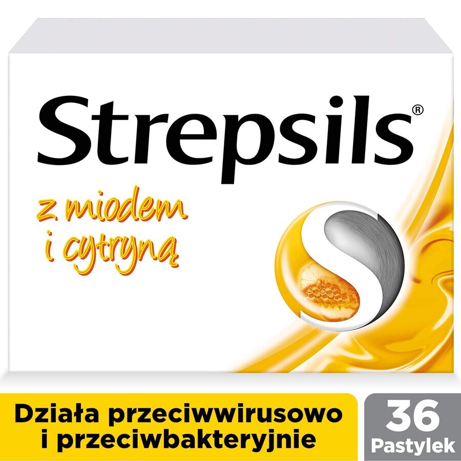 Strepsils mit Honig und Zitrone 1,2 mg + 0,6 mg, 36 harte Lutschtabletten