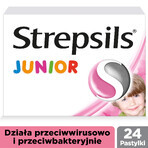 Strepsils Junior 1,2 mg + 0,6 mg, zuckerfrei, Erdbeergeschmack, 24 Lutschtabletten