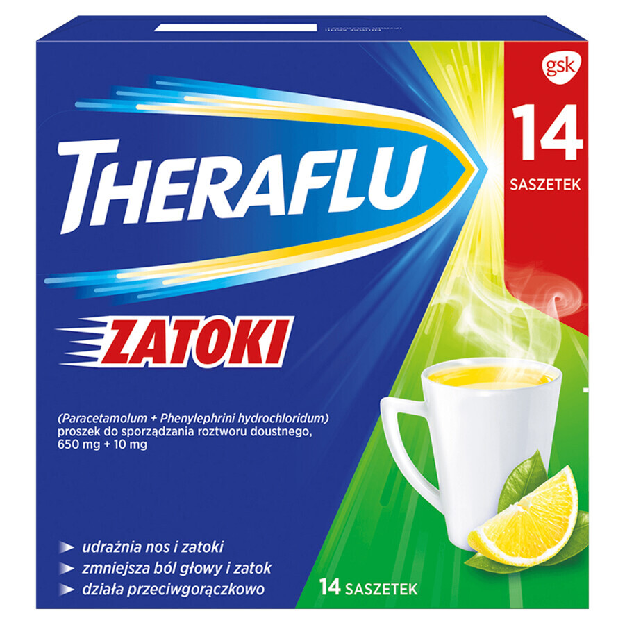 Theraflu Zatoki 650 mg + 10 mg, Pulver zum Einnehmen, 14 Beutel