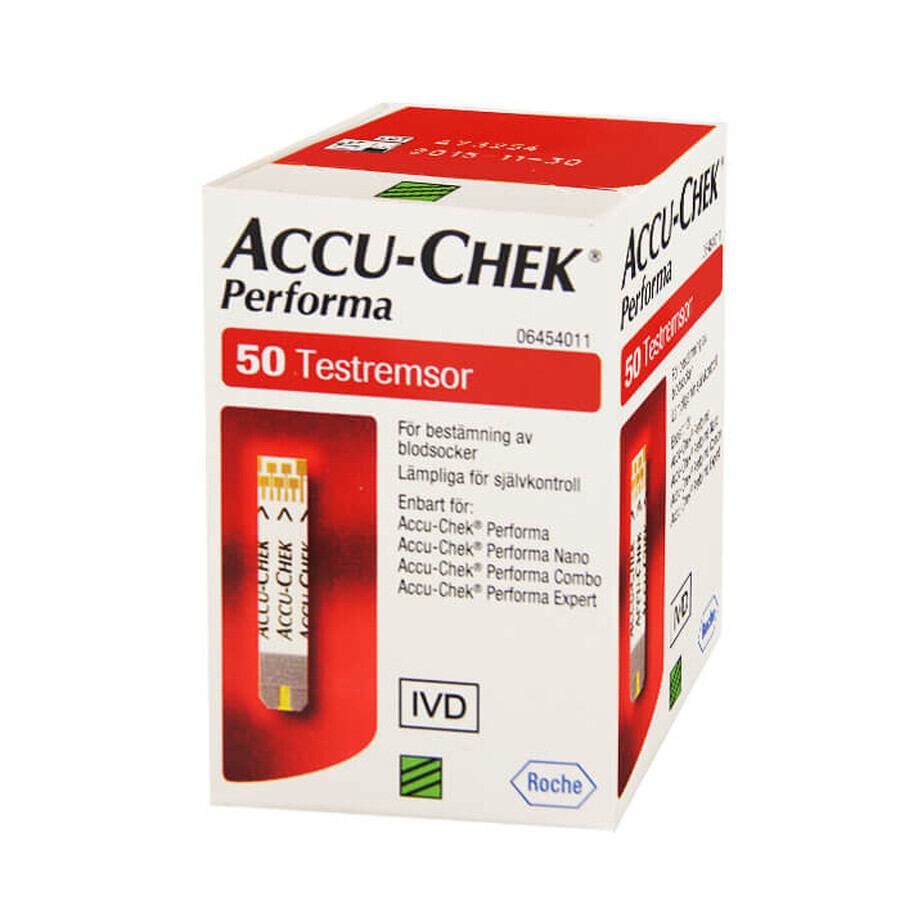 Accu-Chek Performa, tiras reactivas para glucómetro, 50 piezas