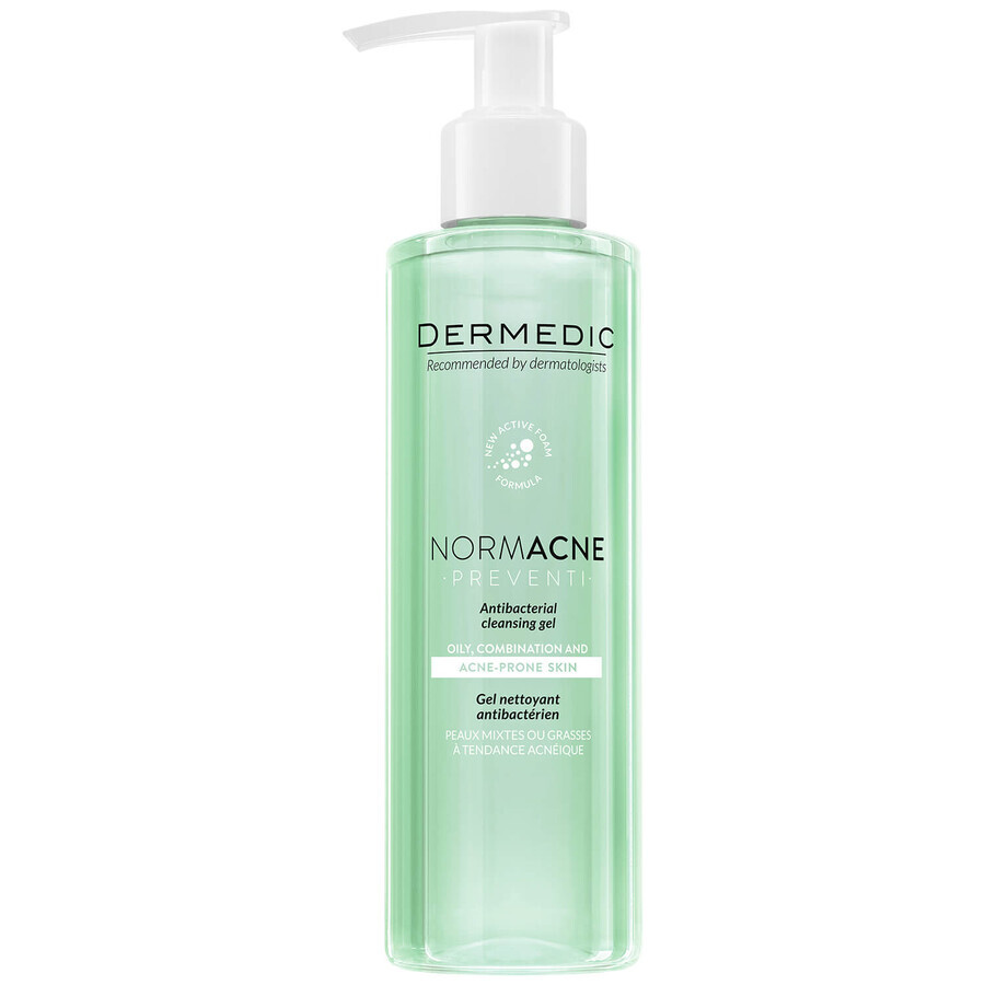 Dermedic NormAcne Preventi, gel limpiador antibacteriano, pieles grasas, mixtas y con tendencia acneica, 200 ml