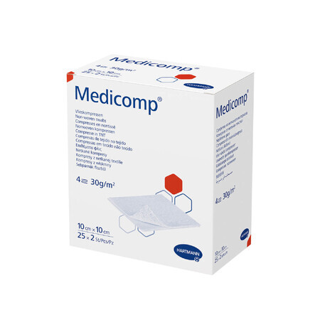 Medicomp, sterile compresses, non-woven, 4 layers, 30 g/m2, 10 cm x 10 cm, 50 pcs.