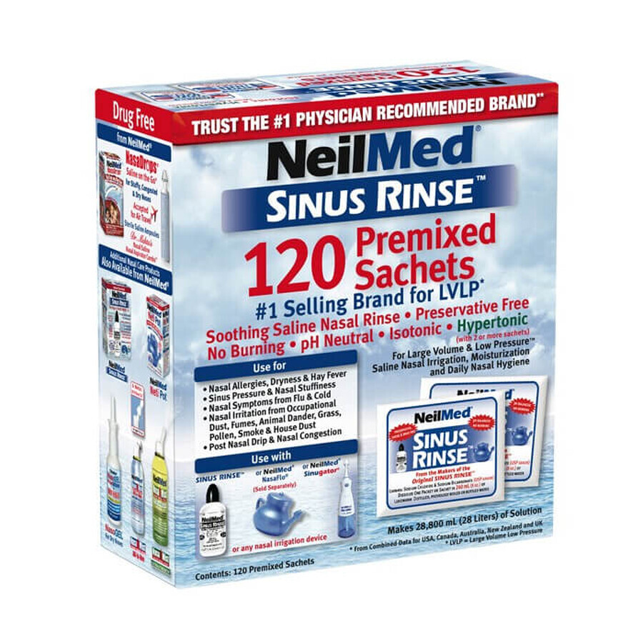 Sinus Rinse Kit, Nahrungsergänzungsmittel zur Spülung der Nasennebenhöhlen für Erwachsene, 120 Portionsbeutel