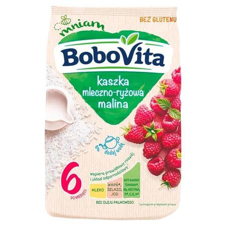 BoboVita Terci de orez cu lapte, zmeură, fără gluten, după 6 luni, 230 g
