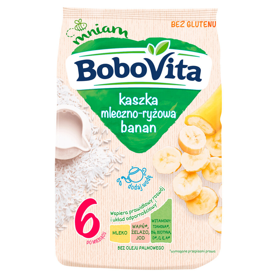 BoboVita Terci de orez cu lapte, banane, fără gluten, după 6 luni, 230 g