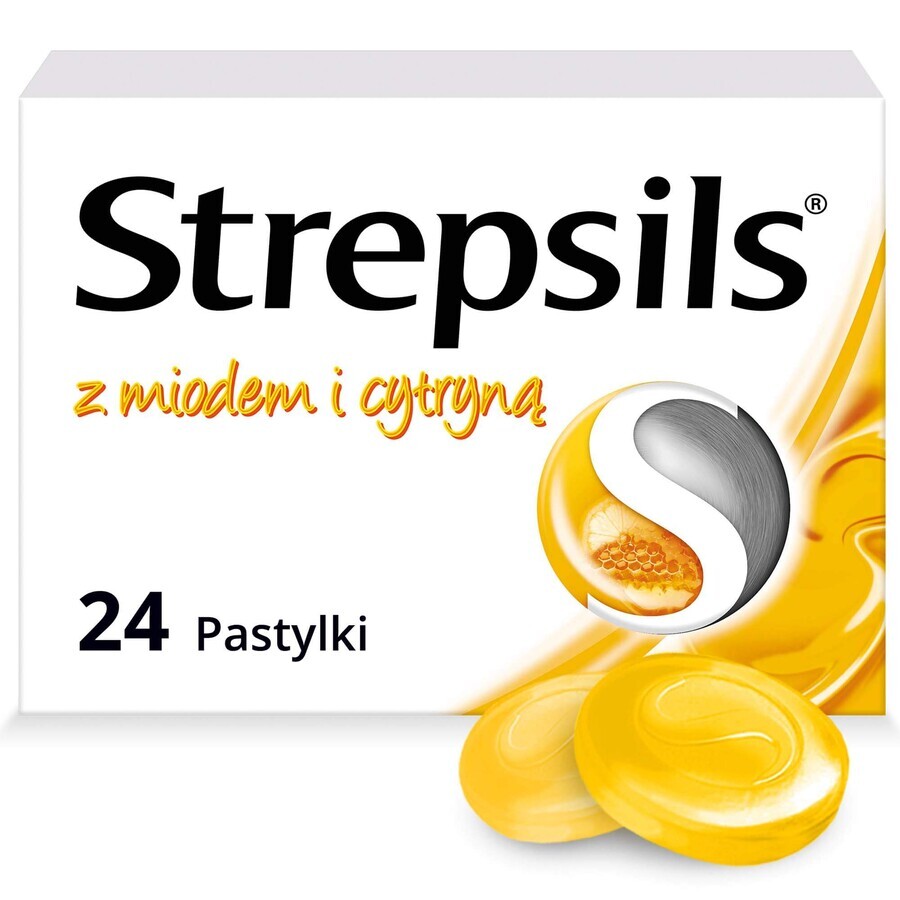 Strepsils mit Honig und Zitrone 1,2 mg + 0,6 mg, 24 harte Lutschtabletten