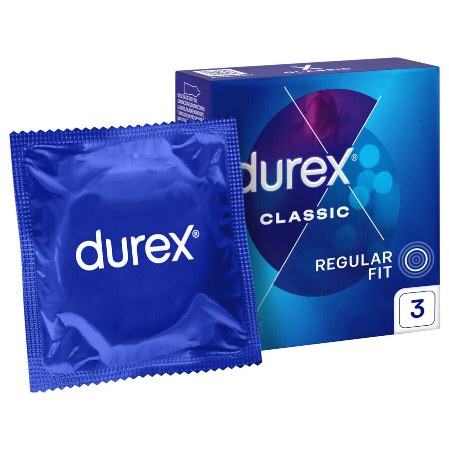 Durex Classic, preservativos clásicos lisos, 3 piezas