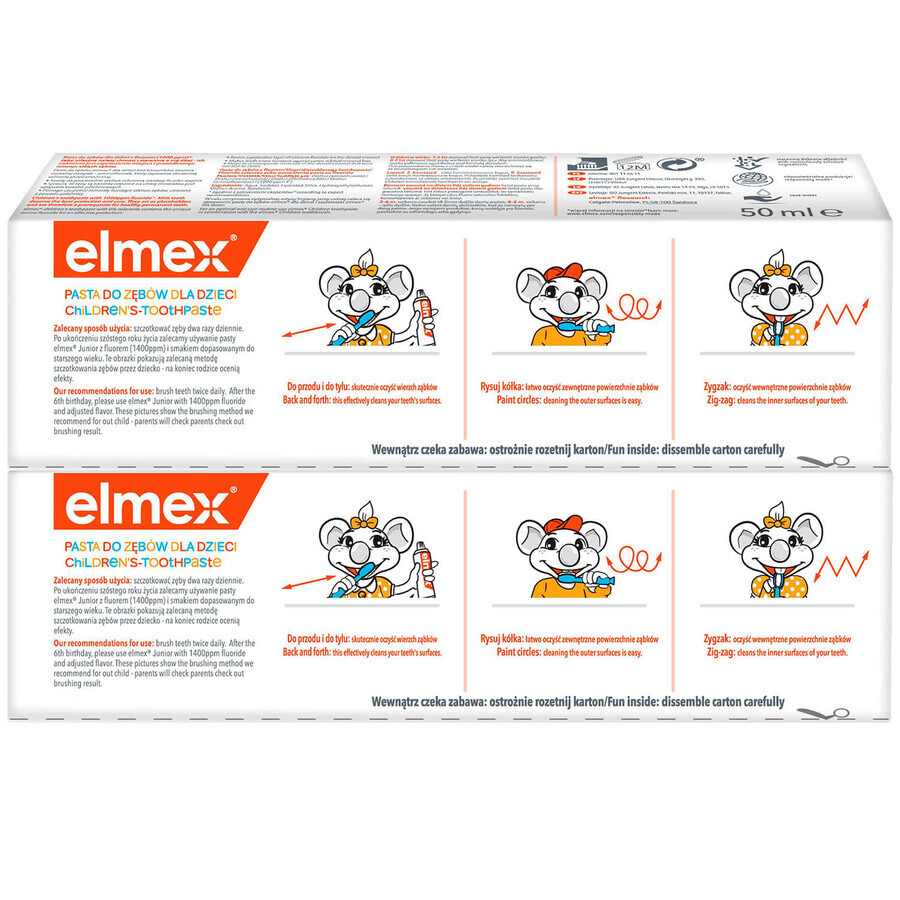 Elmex, pasta de dientes para niños con fluoruro de amina, 0-6 años, 2 x 50 ml