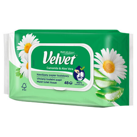 Samtiges, angefeuchtetes Toilettenpapier, Kamille &amp; Aloe Vera, mit Clip, 42 Stück