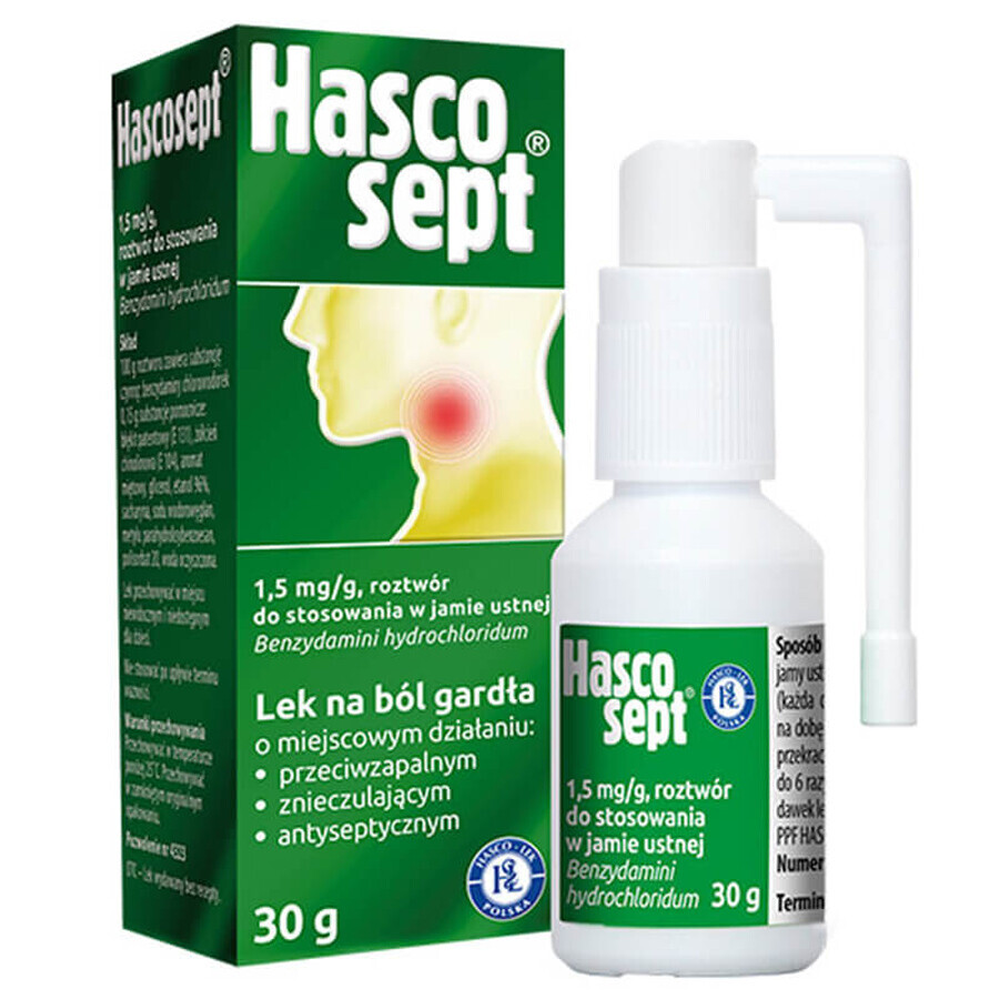 Hascosept 1,5 mg/g, solution pour usage oral, spray, 30 g