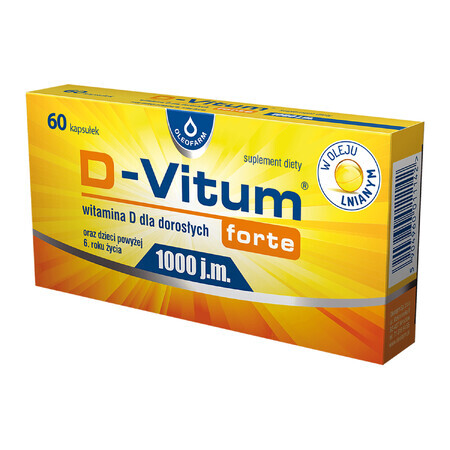 D-Vitum Forte 1000 IU, Vitamin D für Erwachsene und Kinder ab 6 Jahren, 60 Kapseln